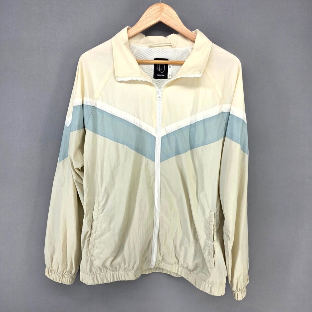 Original Use Windbreaker Mens M Cream Blue Chevron Colorblock Mesh Track‎ Jacket